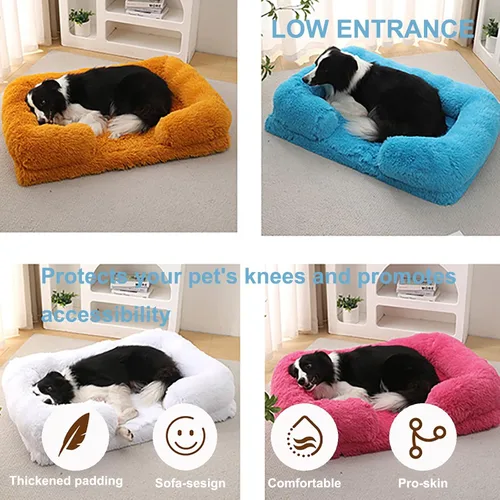 Vista 5 de Camas ortopédicas para perros de gran tamaño con forro impermeable y parte inferior antideslizante, cama rectangular lavable para perros y gatos