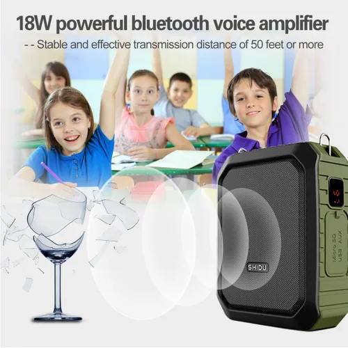 Vista 2 de Amplificador de voz inalámbrico Bluetooth Micrófono para profesor de 18 W, impermeable, amplificador de voz portátil, micrófono recargable