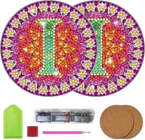 Vista 12 de Bysincy Juego de 2 posavasos de pintura de diamantes de 26 letras A-Z, 5D, arte de diamante, mosaico, alfabeto, kit por número para adultos y niños
