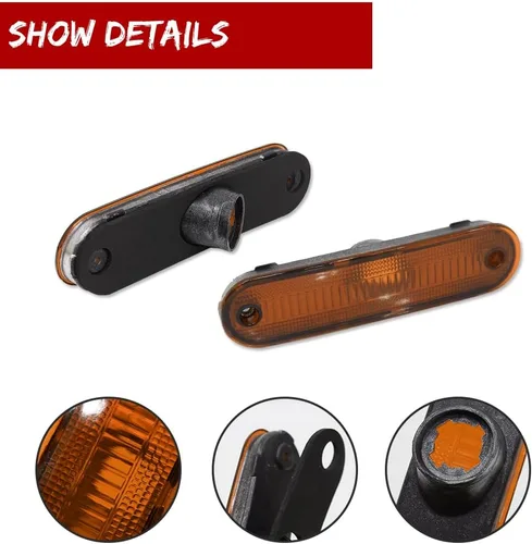 Vista 4 de Conjunto de carcasa de luz de marcador lateral de lente roja ámbar delantera y trasera compatible con lámpara de parachoques Fender Fender 1990-2005