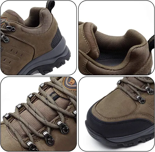 Vista 6 de CAMEL CROWN Zapatos de senderismo para hombre, botas de corte bajo, zapatos de cuero para caminar al aire libre, senderismo, entrenamiento, trabajo