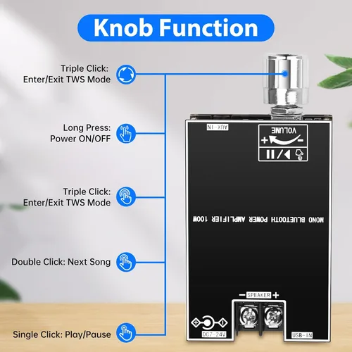 Vista 4 de Daakro 2 placas amplificadoras Bluetooth ZK-1001B, placa amplificador de canal mono de 100 W con función de emparejamiento TWS, CC 7-24 V, entrada