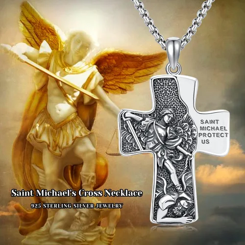 Vista 7 de StoryEtain Collar de cruz de plata de ley 925, colgante de cruz cristiana, amuleto cristiano, regalo de joyería religiosa para hombres y mujeres