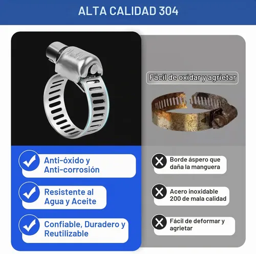 Vista 3 de Juego de 22 abrazaderas de manguera de acero inoxidable - Abrazaderas ajustables de 1/2" - 3/4" (13-19mm) con engranaje sin fin y llave de casquillo