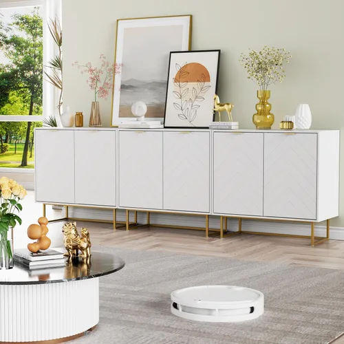 Vista 12 de Aparador moderno de 47 pulgadas con 3 puertas para sala de estar, negro