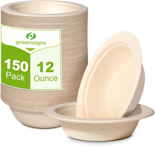 Vista 8 de greensight Cuencos de papel desechables de 12 onzas, paquete de 100 cuencos compostables ecológicos, cuencos de fiesta para ensalada, helado, postre