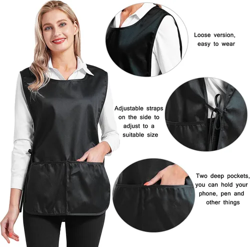 Vista 6 de Nanxson Delantal de zapatero unisex con 2 bolsillos profundos, paquete de 2 Smock con lazos laterales para el trabajo de la cocina CF3137