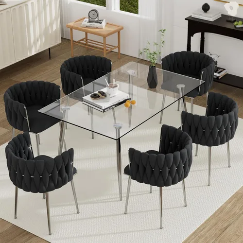Vista 8 de Juego de mesa de comedor de cristal plateado para 2, juego de mesa cuadrada de lujo moderno de 36 pulgadas, juego de mesa de cocina minimalista de 3