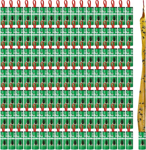 Vista 9 de Qualirey Paquete de 80 tiras adhesivas para moscas para interiores y exteriores, cinta de papel para colgar moscas, trampa para insectos voladores