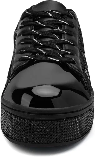 Vista 4 de UUBARIS Tenis con purpurina para mujer, diseño floral, elegante, con diamantes de imitación, para boda, novia, zapatos de lentejuelas brillantes