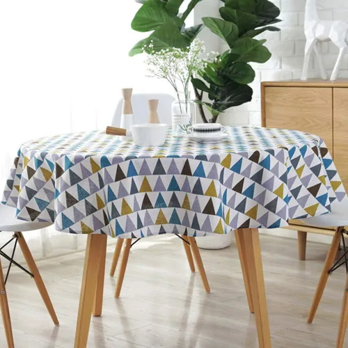 Vista 3 de DaMai Mantel simple estilo americano, mesa redonda, algodón y lino, a prueba de polvo, para mesa de buffet, fiestas, cenas de Navidad, triángulo