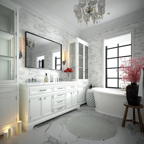Vista 3 de Espejo rectangular de baño negro brillante de 40 x 30 pulgadas para pared, espejo de tocador para colgar en la esquina, espejo rectangular moderno