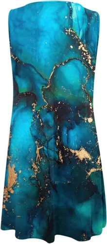 Vista 7 de Vestido corto de verano para mujer, sin mangas, estampado floral, sin mangas, con abertura de cerradura, casual, suelto, vestido de playa