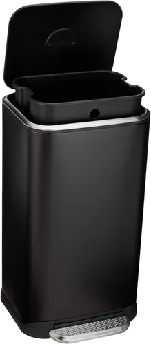 Vista 4 de Amazon Basics Bote de basura rectangular de metal con pedal de cierre suave, 32 litros/8.5 galones, 14 pulgadas de largo x 14 pulgadas de ancho x