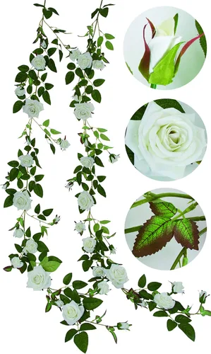 Vista 9 de Guirnalda de rosas artificiales de 6 pies de largo, enredadera aterciopelada para arco de boda, telón de fondo, decoración del hogar, corona (fucsia)