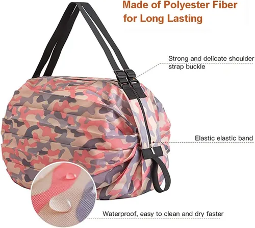 Vista 3 de Bolsas de comestibles reutilizables, bolsas de compras plegables, bolsa de gran capacidad para almacenamiento, impermeable, duradera, ecológica