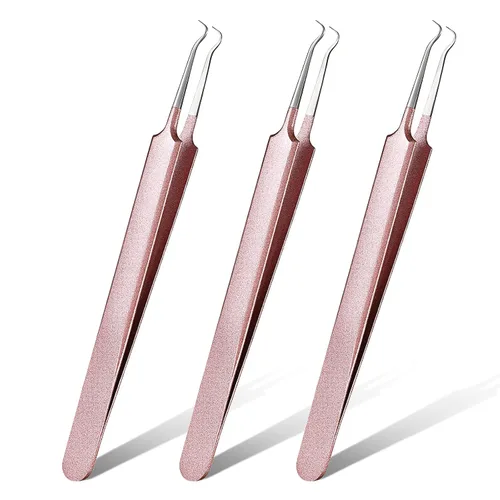 Vista 8 de Honoson 3 pinzas de espinillas de acero inoxidable, herramienta para quitar espinillas de espinillas curvas, pinzas extractoras curvas, herramientas