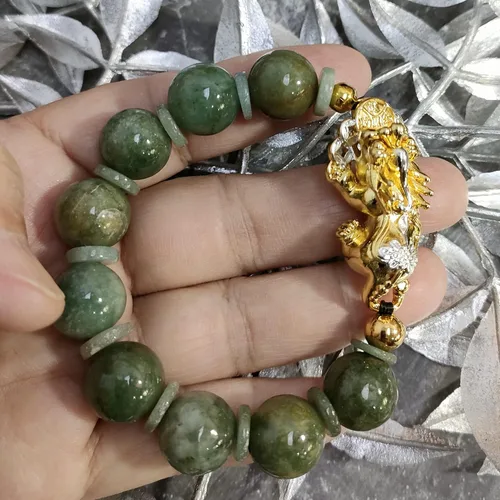 Vista 6 de Heavens Tvcz Pixiu - Pulsera para mujeres y hombres joyería de jadeíta con jade real espiritual positivo cuentas verdes Feng Shui dijes tailandeses