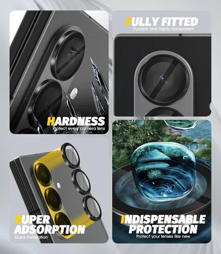 Vista 3 de Orzero Protector de lente de cámara para Samsung Galaxy Z TirFold/Fold 7, [EZ Install] [compatible con fundas] cubierta de lente de anillo de Negro