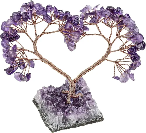 Vista 3 de SUNYIK Árbol de cristal curativo hecho a mano con base de amatista natural, árbol de dinero Fengshui de corazón de amor para decoración de oficina