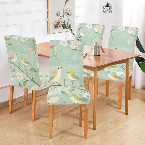 Vista 6 de Spring Pear Blossom Birds Green Decorative Chairs Covers for Ceremony Removable Dining Chairs Covers cubre sillas para comedor Set of 4