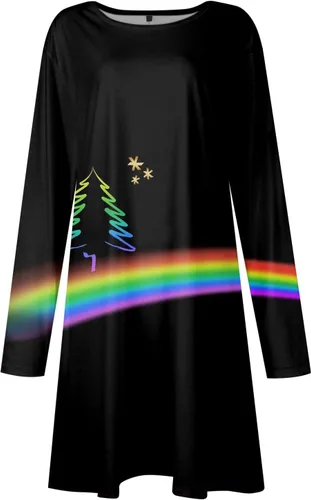 Vista 4 de ZPWSHI Christmas Dresses for Women Fashion Casual Christmas Print Round Neck Long Sleeve Dress