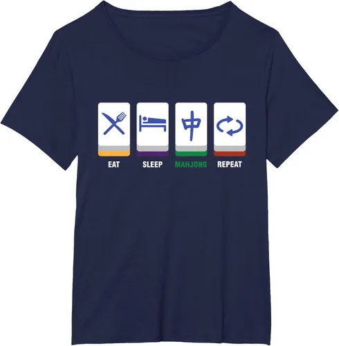 Vista 10 de Camiseta Mahjong Lover Eat Sleep Mahjong Tiles, Negro, S
