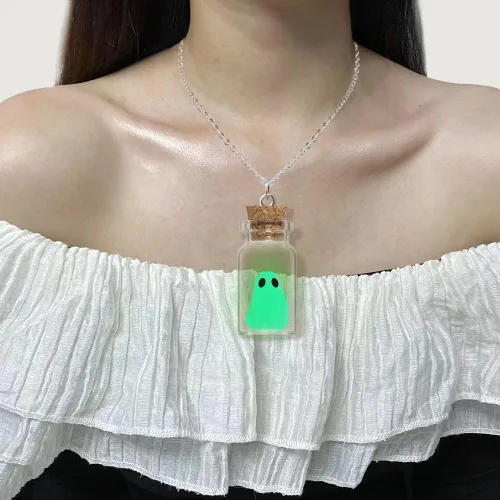 Vista 6 de Collar con colgante de fantasma en una botella, collar de fantasma que brilla en la oscuridad, collar de fantasma, joyería de Halloween para mujeres