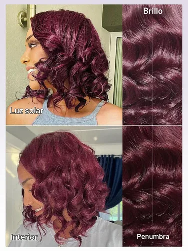 Vista 6 de LUVME HAIR Peluca Bob de Cabello Humano Borgoña 99J de 10'', Peluca de Cierre de Encaje HD Sin Pegamento Precortada y Predepilada, Elegante Rojo