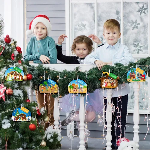 Vista 4 de Paquete de 36 kits de manualidades navideñas para hacer un pesebre navideño cristiano. Adornos colgantes de escena del pesebre. Kits de manualidades