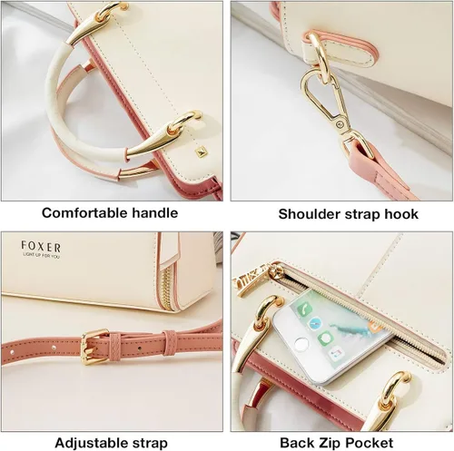 Vista 4 de Bolsos de cuero para mujer, con asa superior y correa ajustable
