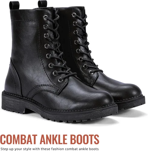 Vista 4 de Vepose Botas militares de combate para mujer, botas planas de tobillo en negro, con cremallera interior, estilo 925