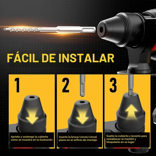 Vista 8 de Taladro de Martillo Giratorio Inalámbrico SDS Compatible con Batería Dewalt 20V (SIN Batería) Motor Sin Escobillas, Embrague de Seguridad, 4
