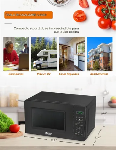Vista 7 de Microondas Commercial CHEF de 0.7 pies cúbicos con 10 niveles de potencia, microondas de 700 W con pantalla digital, con cerradura de seguridad