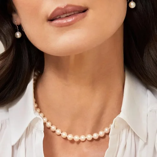 Vista 26 de The Pearl Source Real Pearl Necklace for Women with AAA+ Quality Round White Freshwater Genuine Cultured Pearls