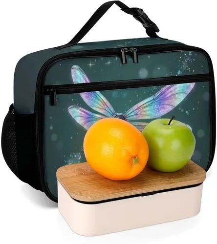 Vista 7 de Lonchera reutilizable de libélula con aislamiento, bolsa enfriadora, lonchera para comida y comida, bolsa de mano para mujeres, niños, niñas