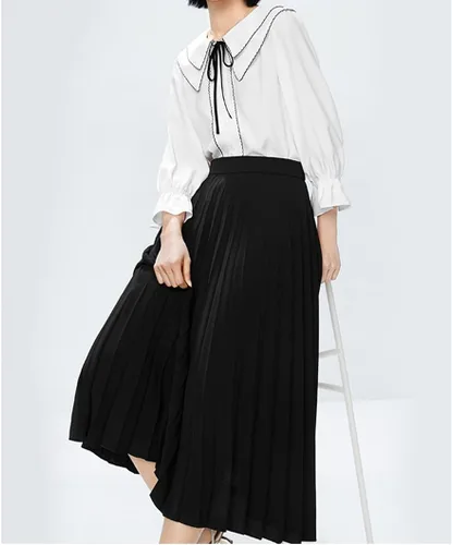 Vista 3 de GOLDSTITCH Falda Plisada de Cintura Alta para Mujer Línea A Falda Midi Acampanada Negro