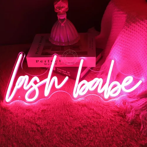 Vista 3 de SYLHOME - Letrero de luz LED de neón con pestañas rosadas, decoración de pared para salón de belleza Lash Beauty Salon Gorgeous Lady Girls Bedroom