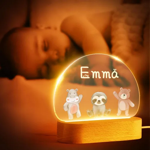 Vista 2 de VEELU Regalos personalizados para niños, luz nocturna con nombre personalizado con lindos animales, lámpara LED acrílica para bebé, regalo