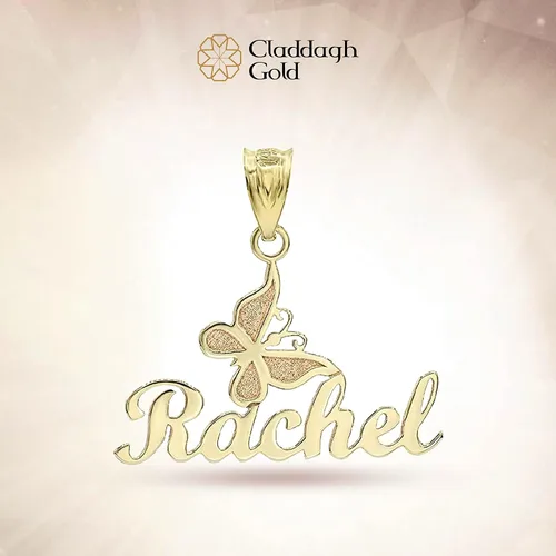 Vista 3 de 10K or 14K Yellow White or Rose Gold Personalized Name Butterfly Pendant Custom Made Any Name - Choice of Metal
