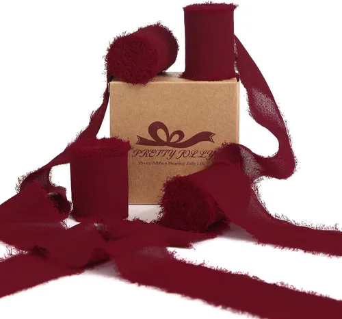 Vista 20 de Pretty Jolly Cinta de gasa beige para envolver regalos, 3 rollos de 2 pulgadas x 7 yardas, cinta de tela de seda hecha a mano con flecos para ramo