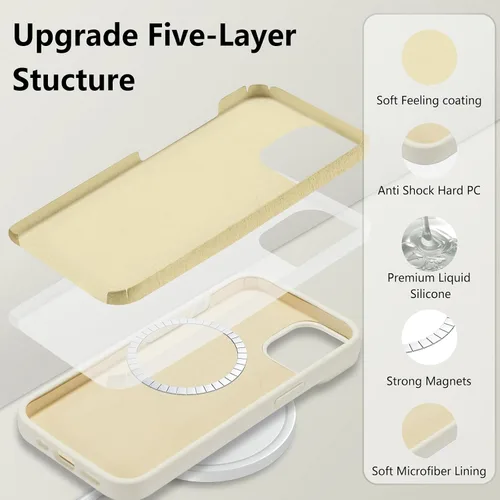 Vista 362 de Funda magnética de silicona para iPhone 13 Pro, color blanco antiguo [Compatible con Magsafe] [Forro de microfibra suave antiarañazos], funda