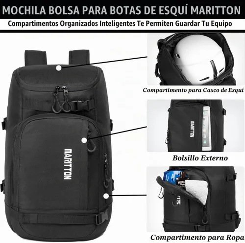 Vista 4 de Bolsa para botas de esquí - Mochila de viaje para botas de snowboard y esquí, casco, gafas, guantes, accesorios BLK