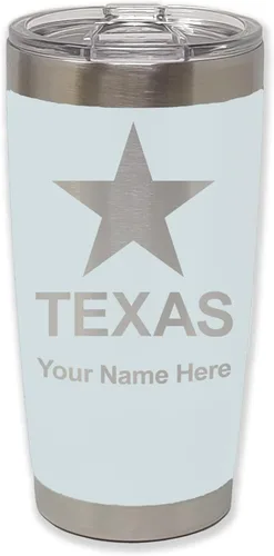 Vista 10 de LaserGram Vaso aislado al vacío de 20 onzas, bandera de Texas, grabado personalizado incluido (negro)