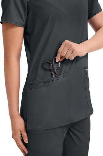 Vista 2 de Workwear Revolution Mujeres Scrubs Top V-cuello WW620 Negro