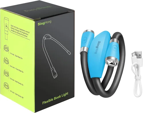 Vista 7 de Luz recargable USB para leer en la cama, 4 bombillas LED, 4 brillo ajustable, manos libres para correr o reparar la lámpara (azul)