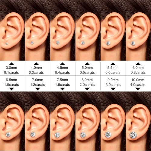 Vista 3 de Moissanite Stud Earrings Screw Back 3-10mm 0.2ct-8.0ct 18K White Yellow Rose Gold Plated S925 Sterling Silver Round Cut D Color VVS1 Lab Created