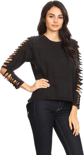Vista 3 de Anna-Kaci Camiseta de manga larga con agujeros rasgados y desgastados
