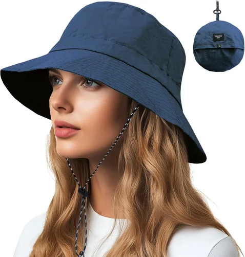 Vista 14 de NPQQUAN Sun Bucket Hats for Woman Men Lightweight Sun Hat Packable Foldable Beige