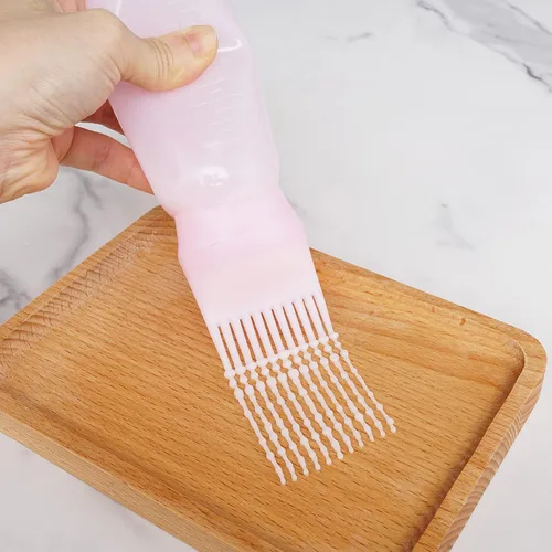 Vista 5 de Cosywell Botella aplicadora de peine de raíz, 6 onzas, paquete de 2 cepillos aplicadores de tinte para el cabello con escala graduada (rosa)